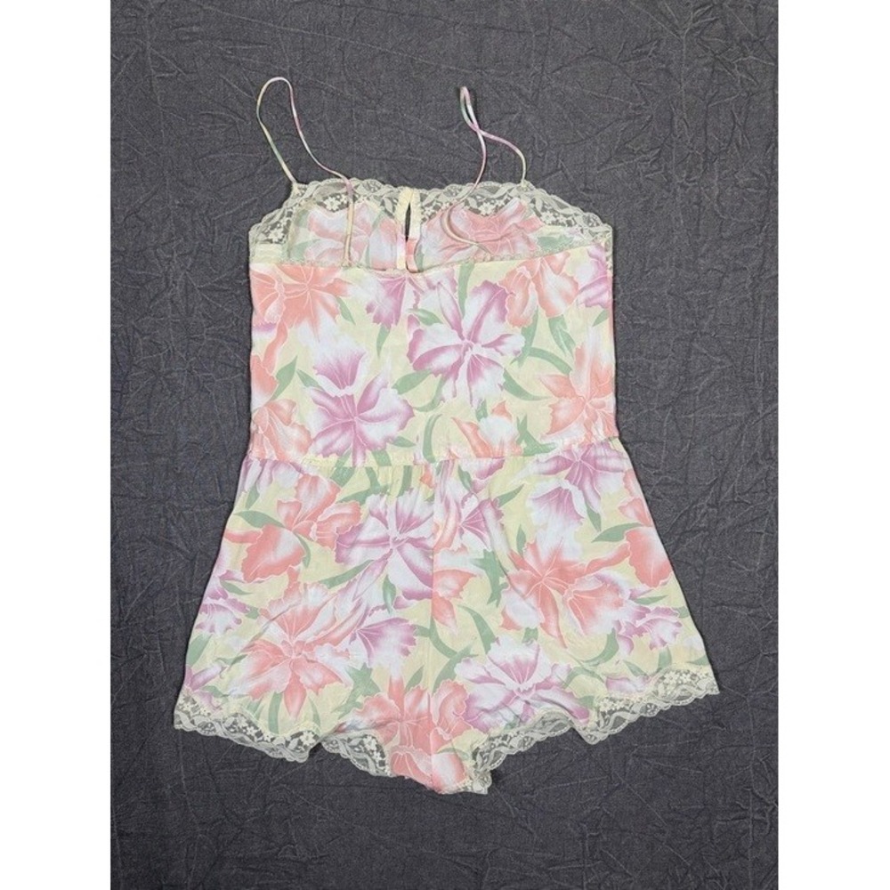 Vintage Victorias Secret Gold Label Floral Lace Romper Pink Yellow Medium - Picture 4 of 9